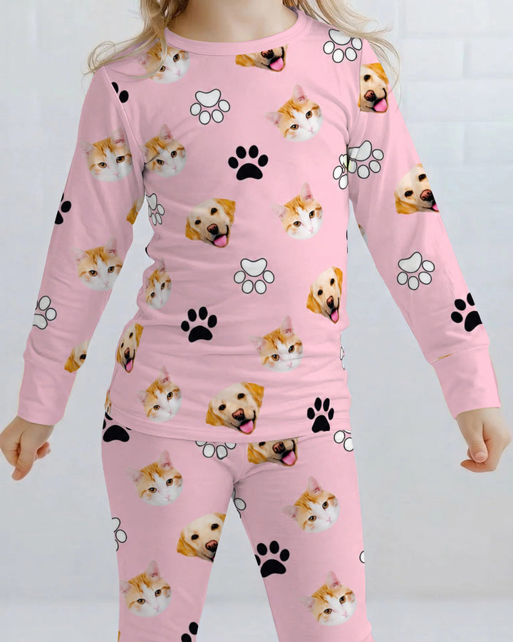 Pink Christmas Cats and Dogs Bamboo Two Piece Long Sleeve Pajama Set