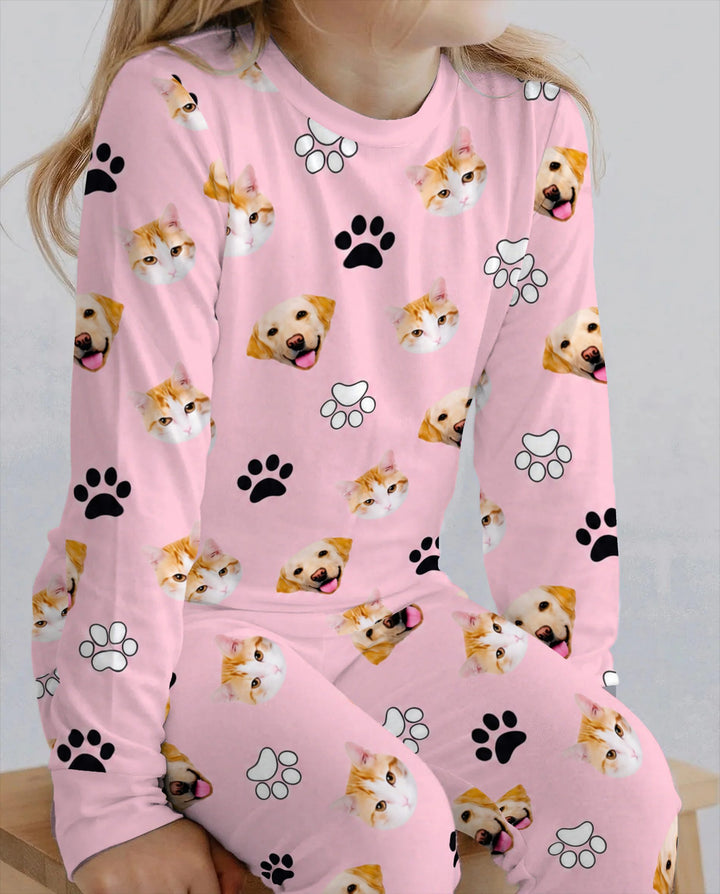 Pink Christmas Cats and Dogs Bamboo Two Piece Long Sleeve Pajama Set