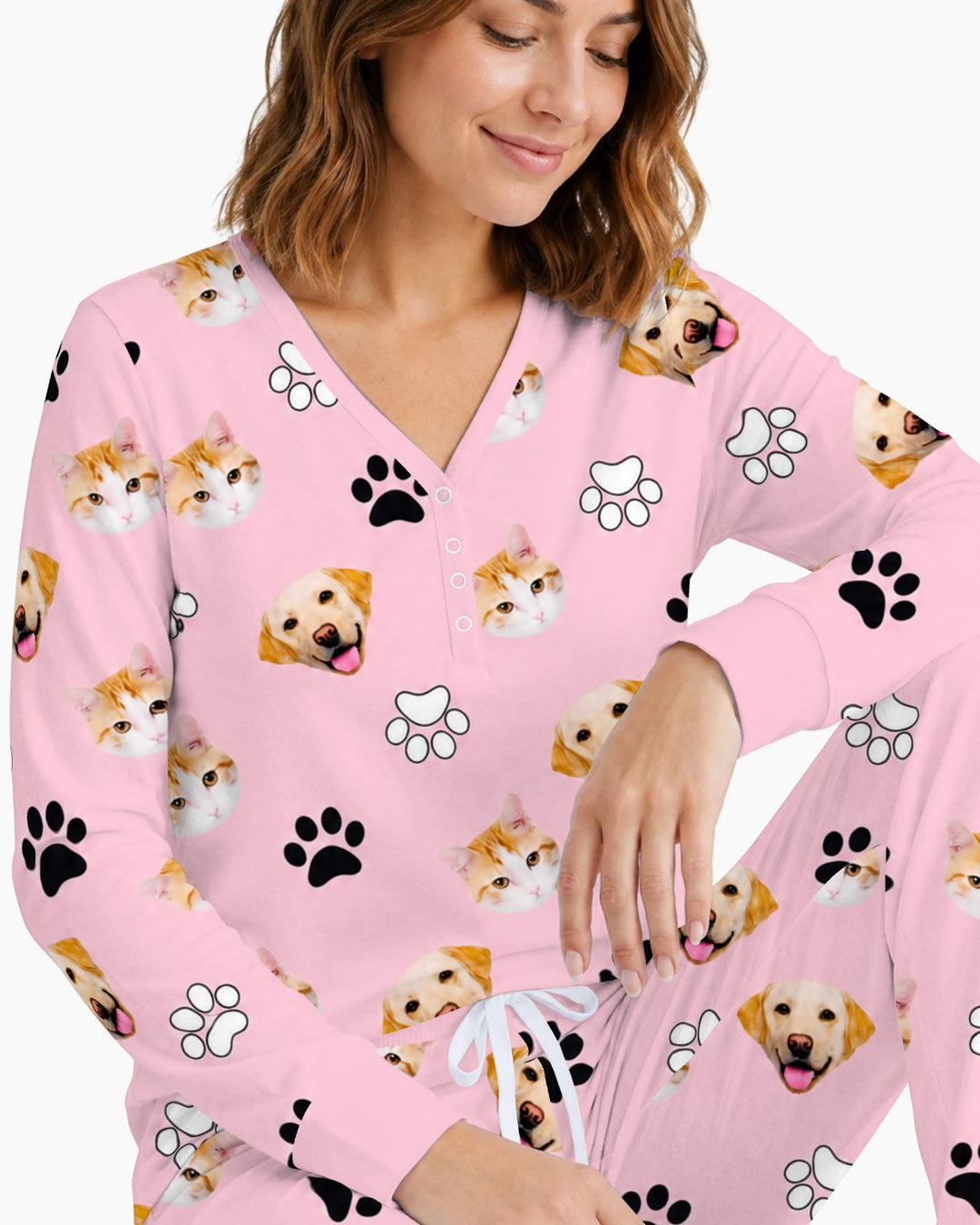 Pink Christmas Cats and Dogs Bamboo Women Pajama Set