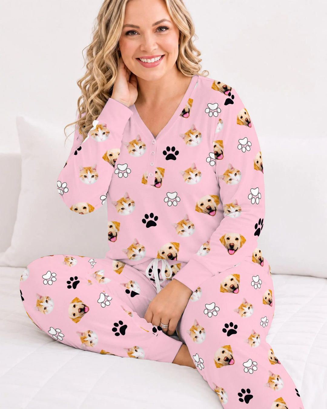 Pink Christmas Cats and Dogs Bamboo Women Pajama Set
