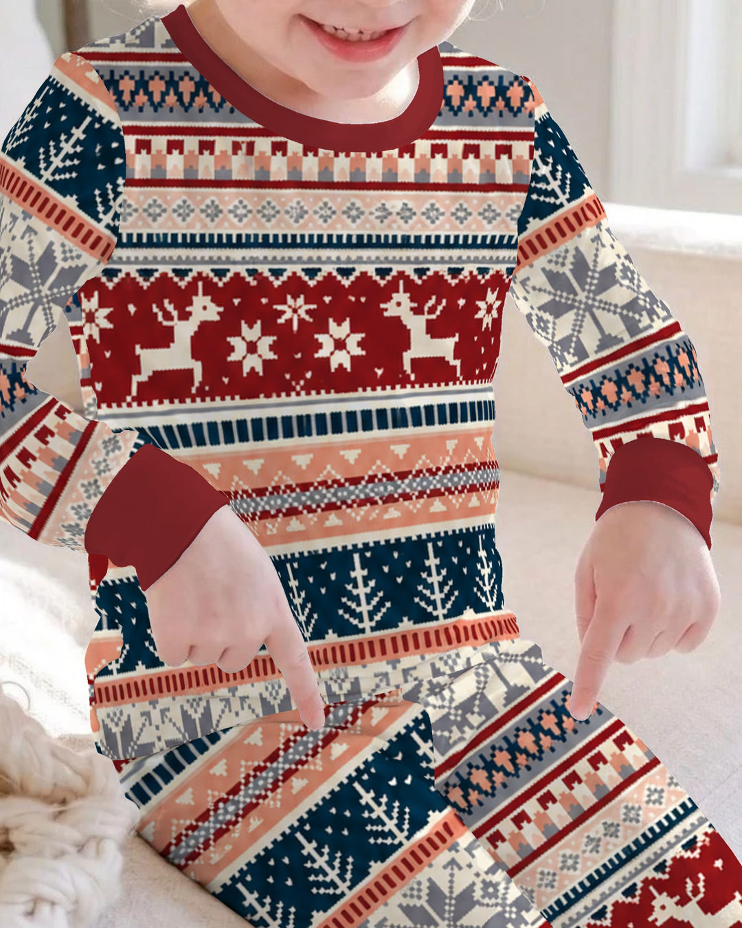 Scandinavian Reindeer Winter Knit Bamboo Two Piece Long Sleeve Pajama Set