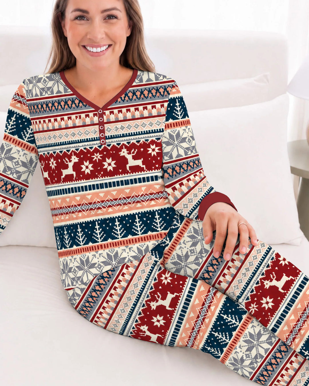 Scandinavian Reindeer Winter Knit Bamboo Women Pajama Set