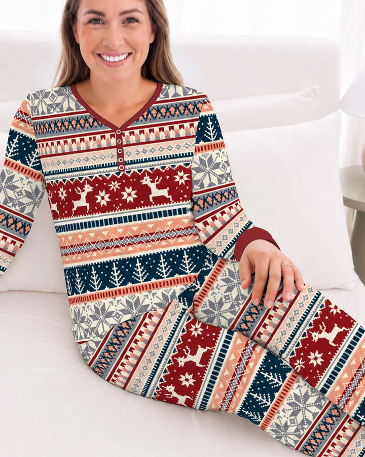 Scandinavian Reindeer Winter Knit Bamboo Women Pajama Set