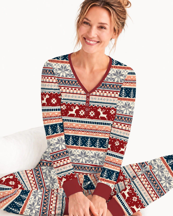 Scandinavian Reindeer Winter Knit Bamboo Women Pajama Set