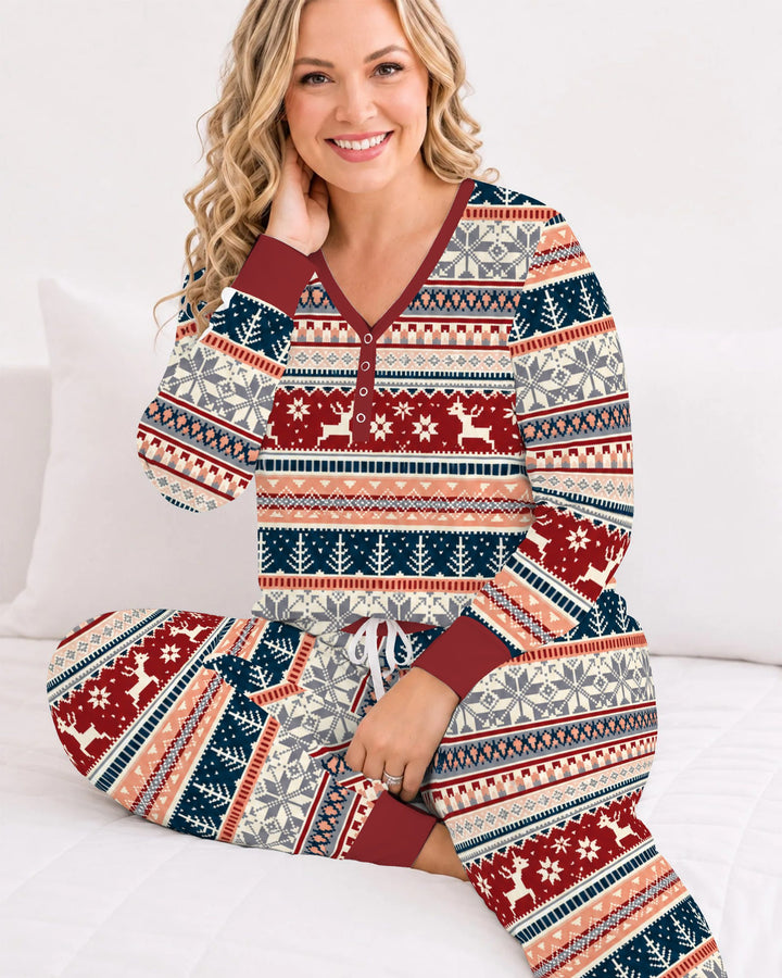 Scandinavian Reindeer Winter Knit Bamboo Women Pajama Set