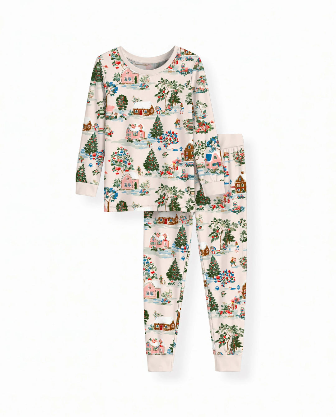 Gingerbread Christmas Village Bamboo Two Piece Long Sleeve Pajama Set