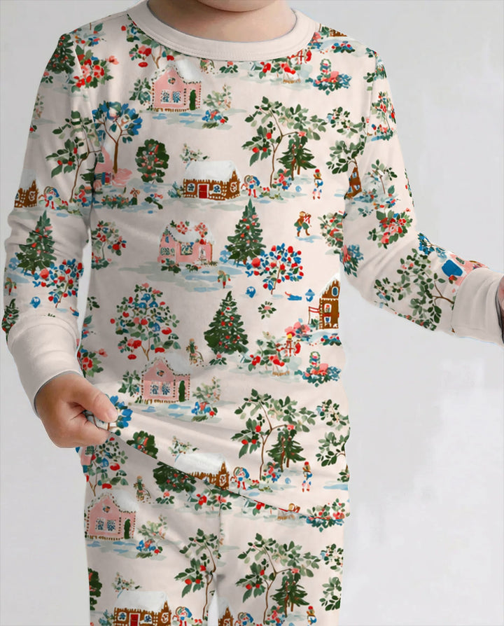 Gingerbread Christmas Village Bamboo Two Piece Long Sleeve Pajama Set