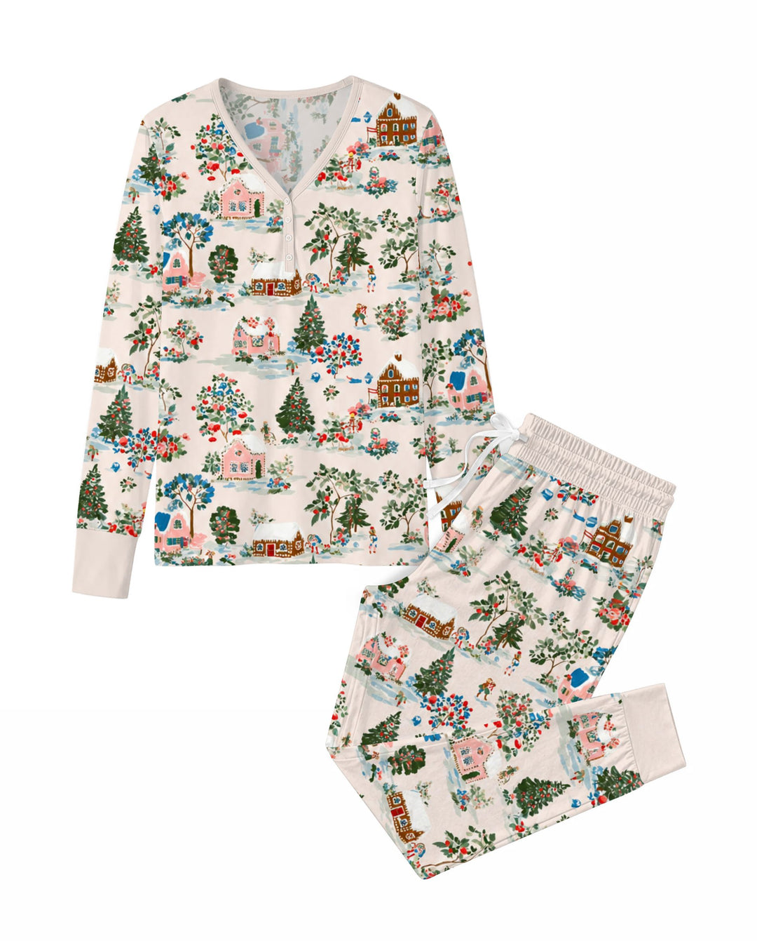 Gingerbread Christmas Village Bamboo Women Pajama Set