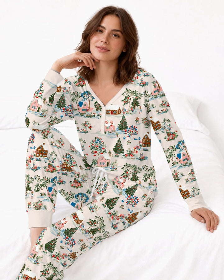 Gingerbread Christmas Village Bamboo Women Pajama Set
