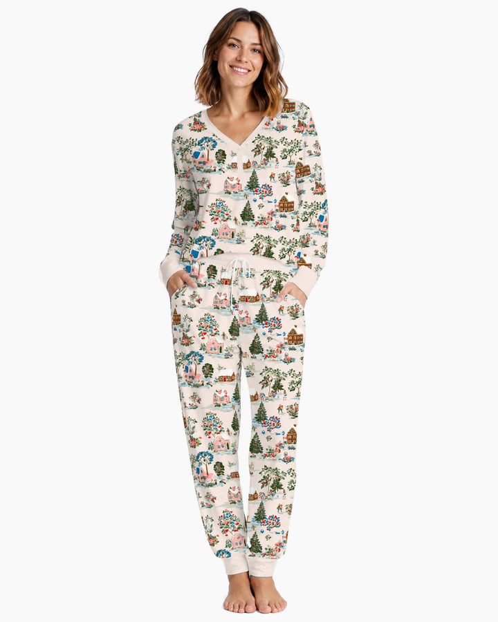 Gingerbread Christmas Village Bamboo Women Pajama Set