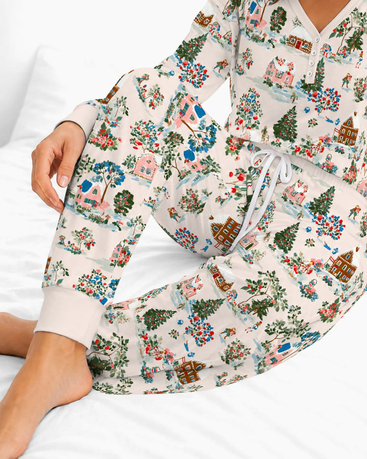 Gingerbread Christmas Village Bamboo Women Pajama Set