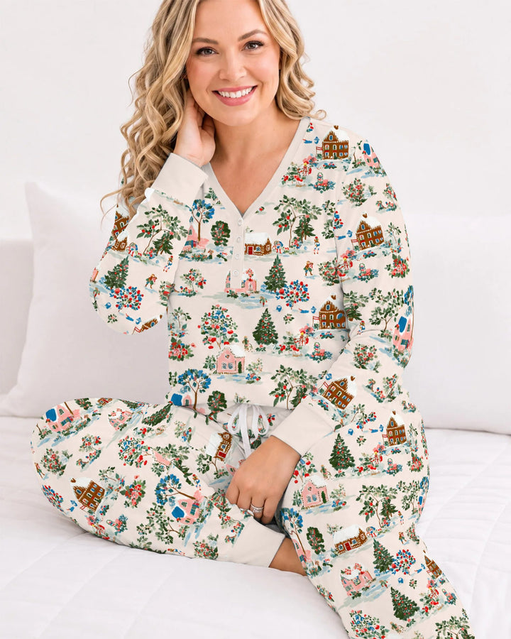 Gingerbread Christmas Village Bamboo Women Pajama Set