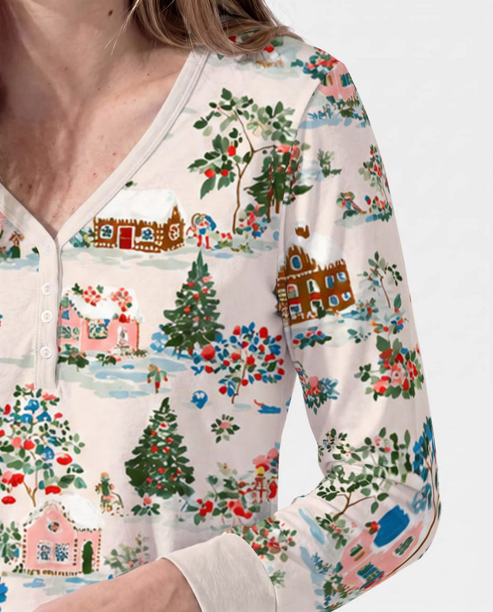 Gingerbread Christmas Village Bamboo Women Pajama Set