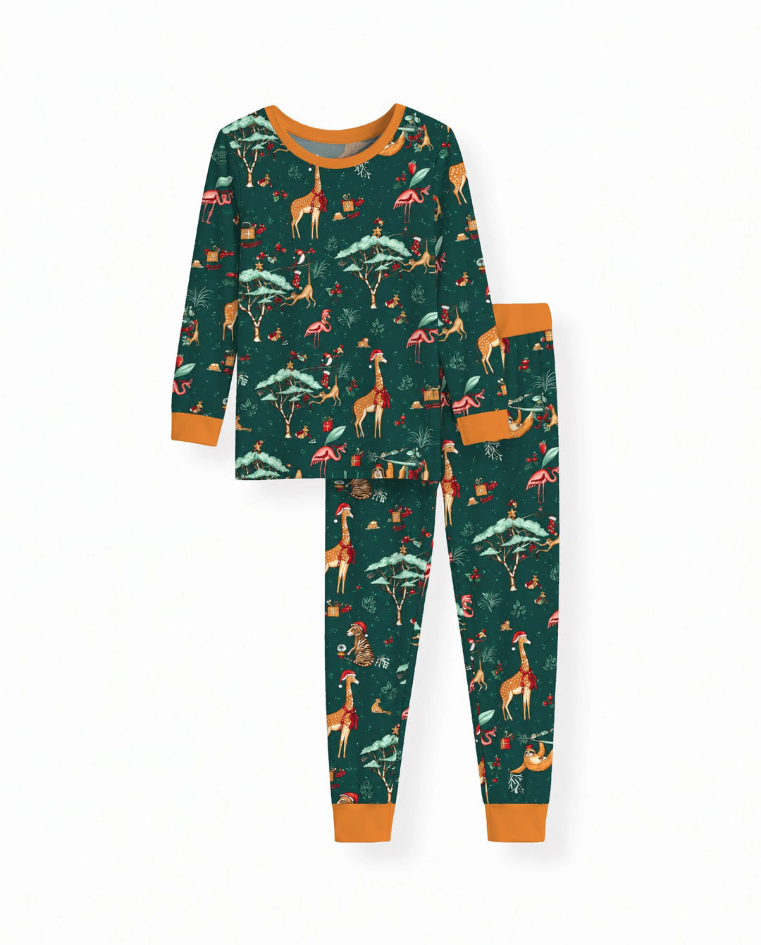 Whimsical Christmas Safari Animals Bamboo Two Piece Long Sleeve Pajama Set