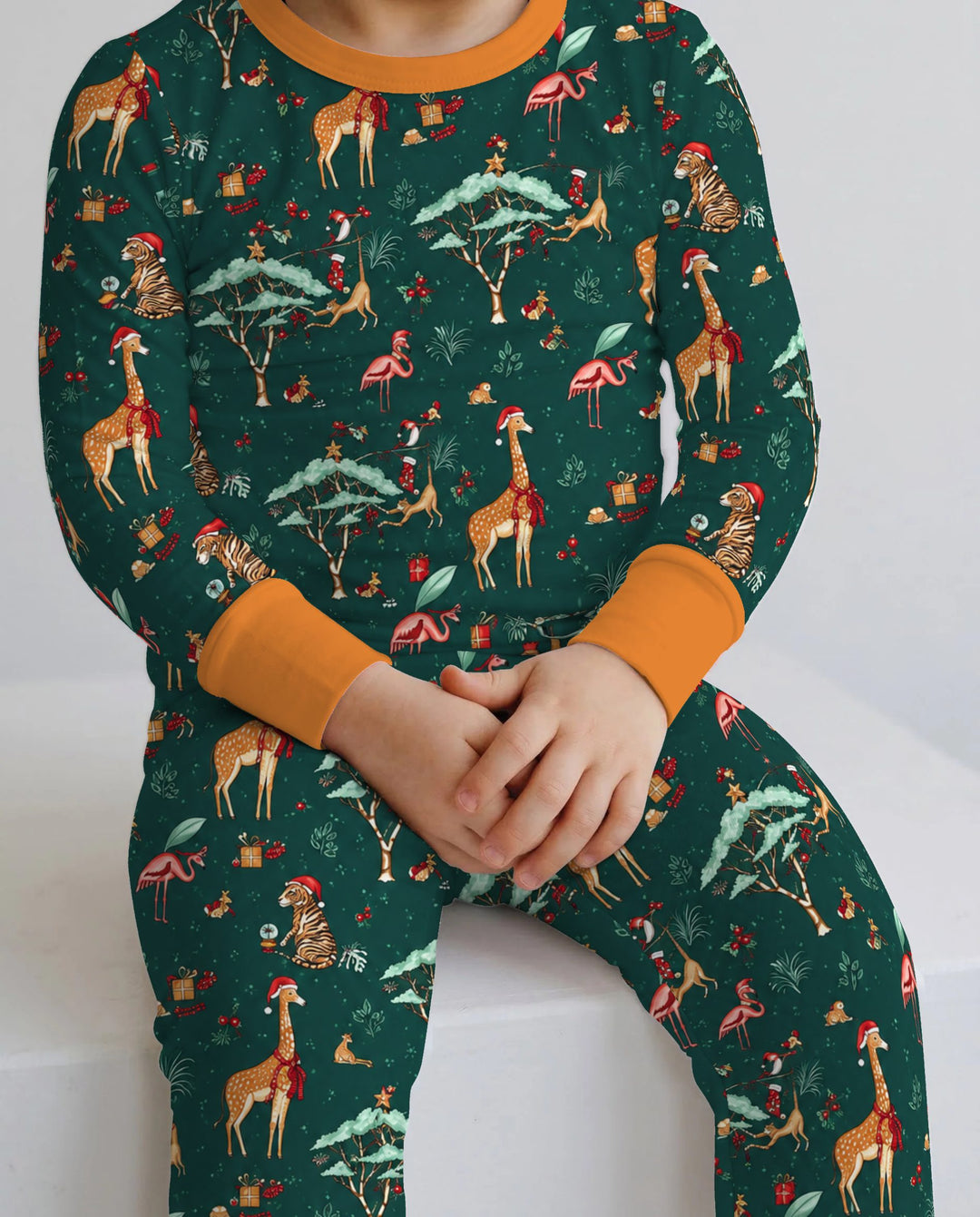 Whimsical Christmas Safari Animals Bamboo Two Piece Long Sleeve Pajama Set