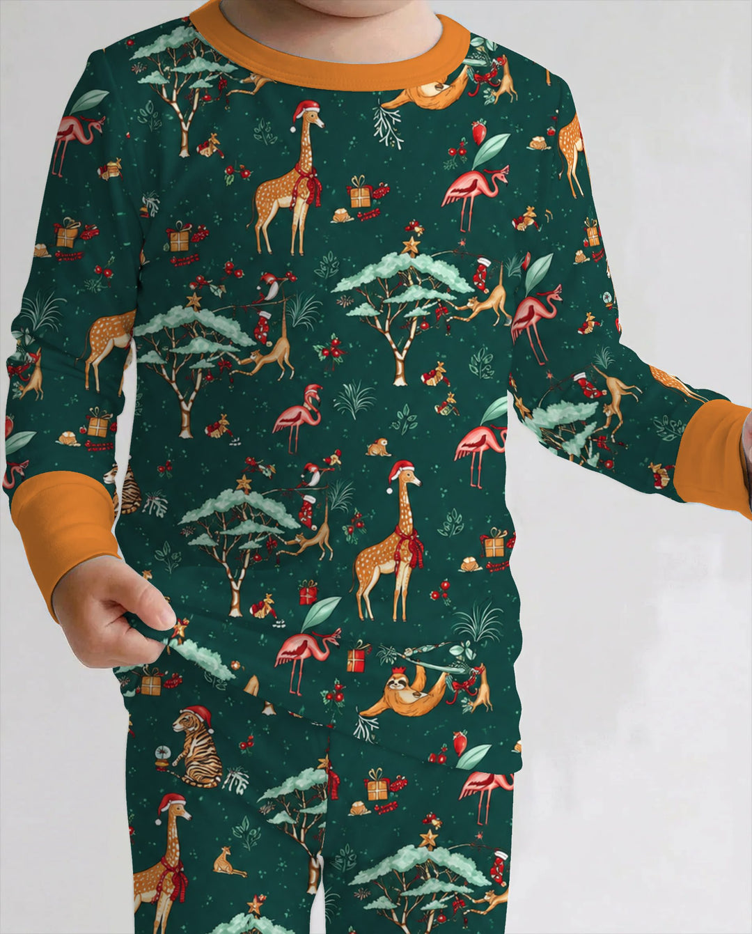 Whimsical Christmas Safari Animals Bamboo Two Piece Long Sleeve Pajama Set