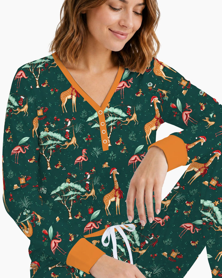 Whimsical Christmas Safari Animals Bamboo Women Pajama Set