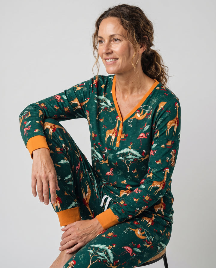 Whimsical Christmas Safari Animals Bamboo Women Pajama Set