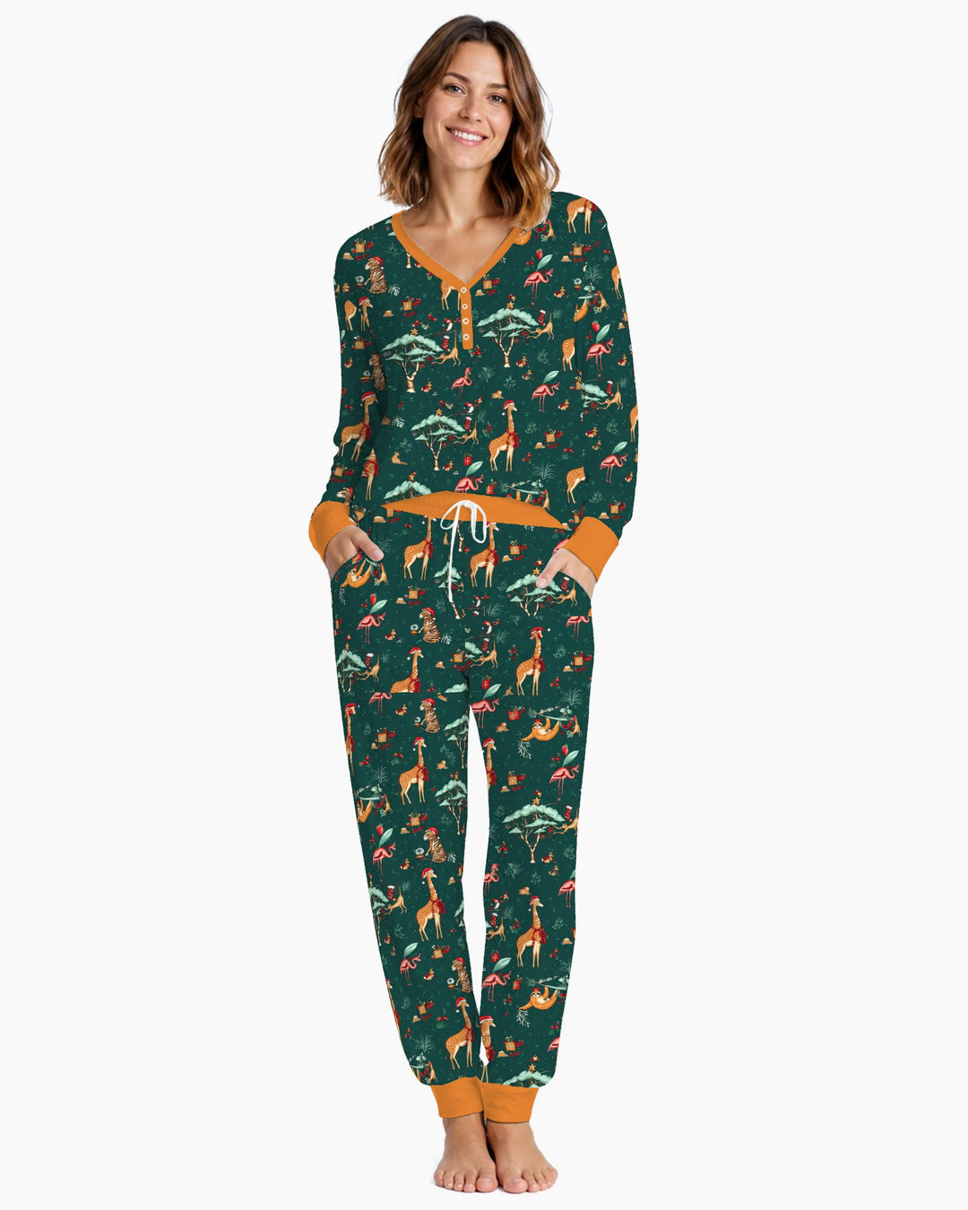 Whimsical Christmas Safari Animals Bamboo Women Pajama Set