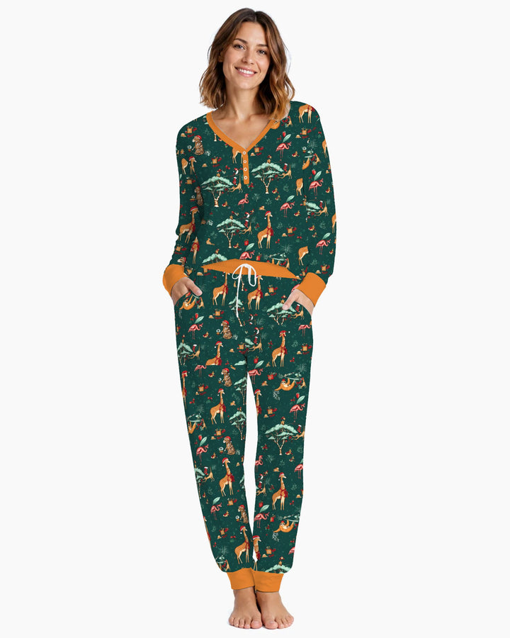Whimsical Christmas Safari Animals Bamboo Women Pajama Set