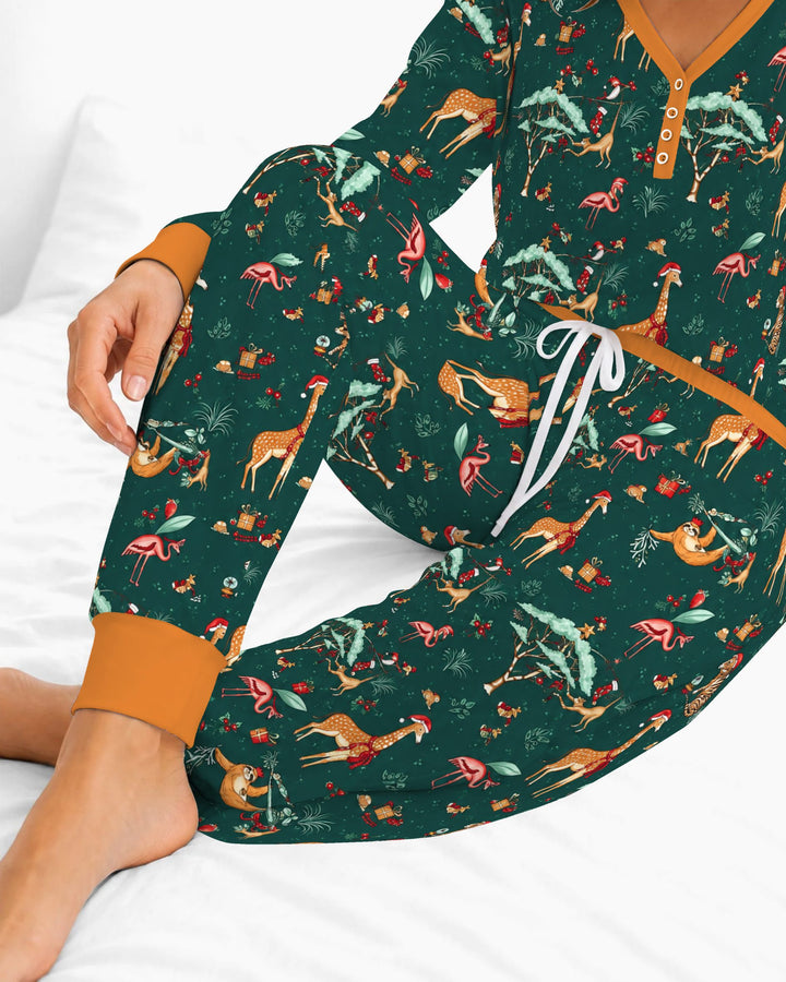 Whimsical Christmas Safari Animals Bamboo Women Pajama Set