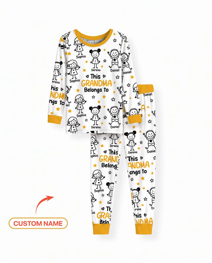 Custom Name This Grandma Belongs To Grandkids Bamboo Two Piece Long Sleeve Pajama Set