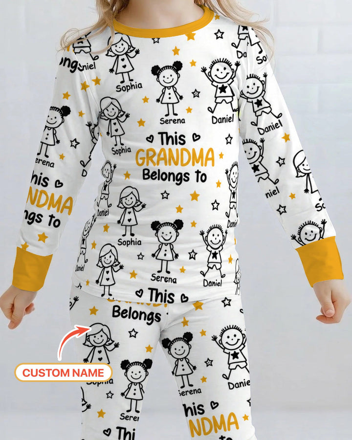 Custom Name This Grandma Belongs To Grandkids Bamboo Two Piece Long Sleeve Pajama Set