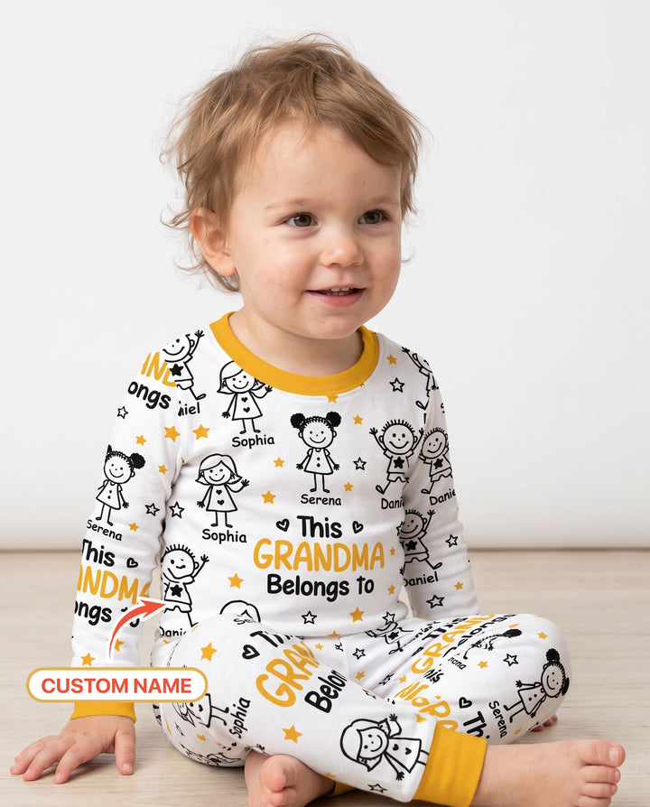 Custom Name This Grandma Belongs To Grandkids Bamboo Two Piece Long Sleeve Pajama Set