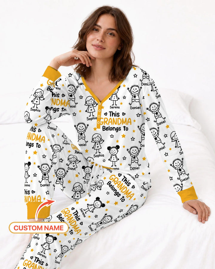 Custom Name This Grandma Belongs To Grandkids Bamboo Women Pajama Set
