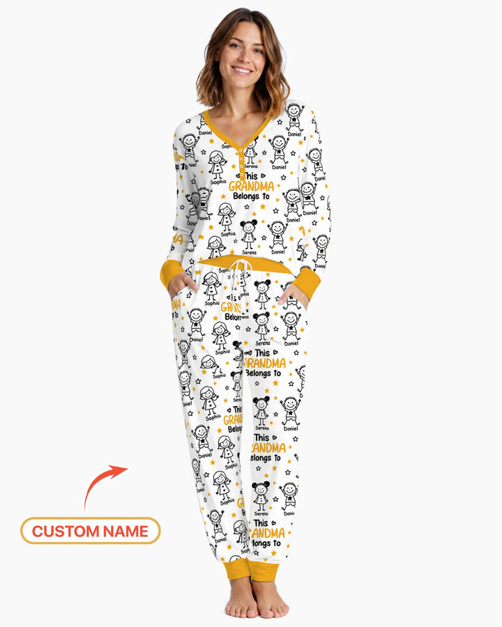 Custom Name This Grandma Belongs To Grandkids Bamboo Women Pajama Set