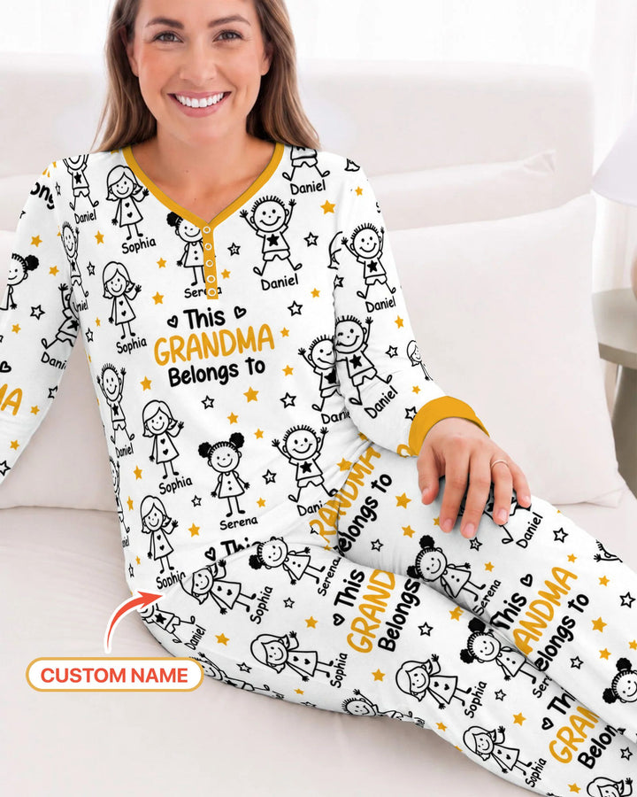 Custom Name This Grandma Belongs To Grandkids Bamboo Women Pajama Set