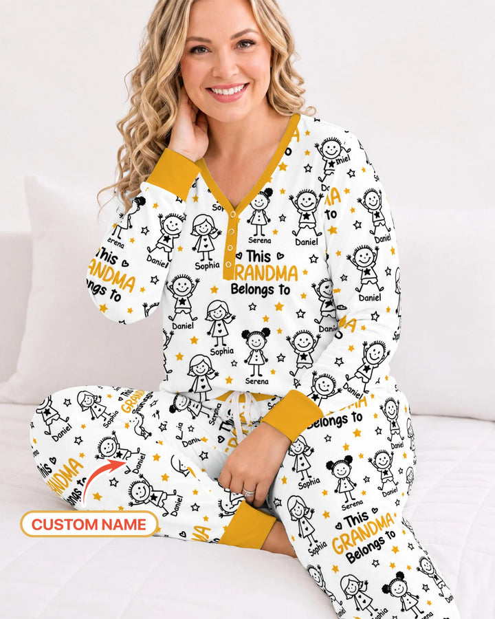 Custom Name This Grandma Belongs To Grandkids Bamboo Women Pajama Set
