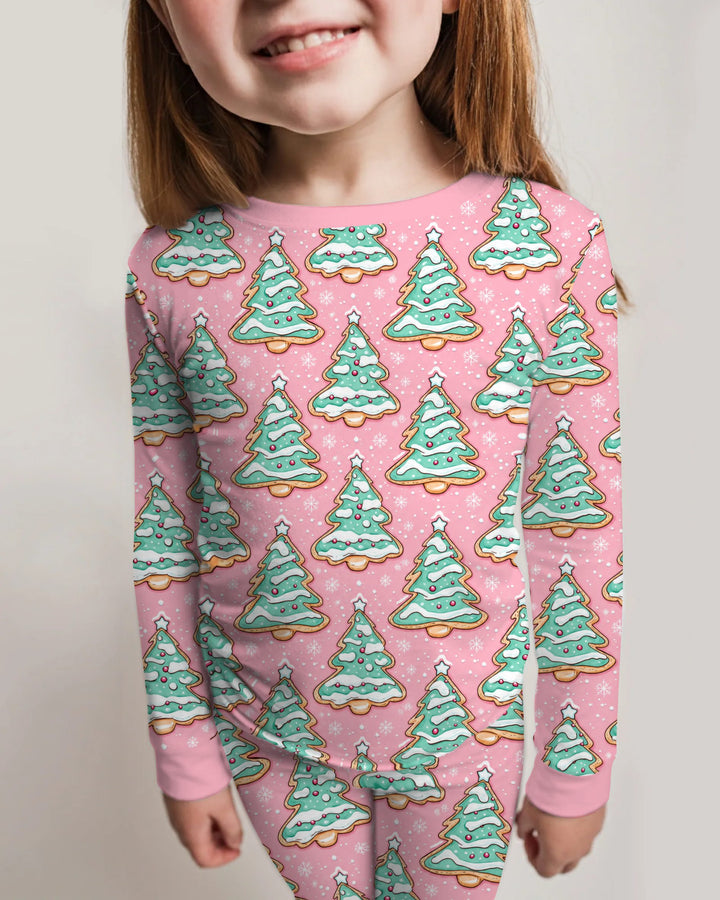 Pastel Gingerbread Christmas Tree Cookies Bamboo Two Piece Long Sleeve Pajama Set