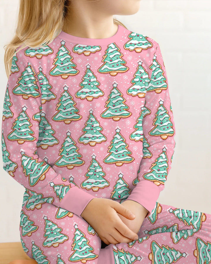 Pastel Gingerbread Christmas Tree Cookies Bamboo Two Piece Long Sleeve Pajama Set