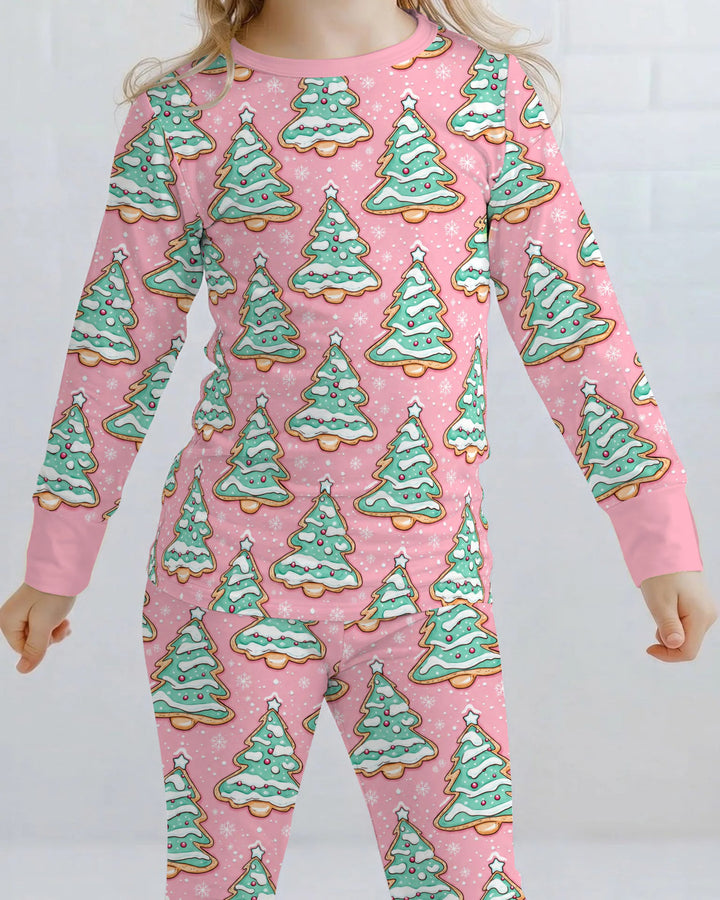 Pastel Gingerbread Christmas Tree Cookies Bamboo Two Piece Long Sleeve Pajama Set