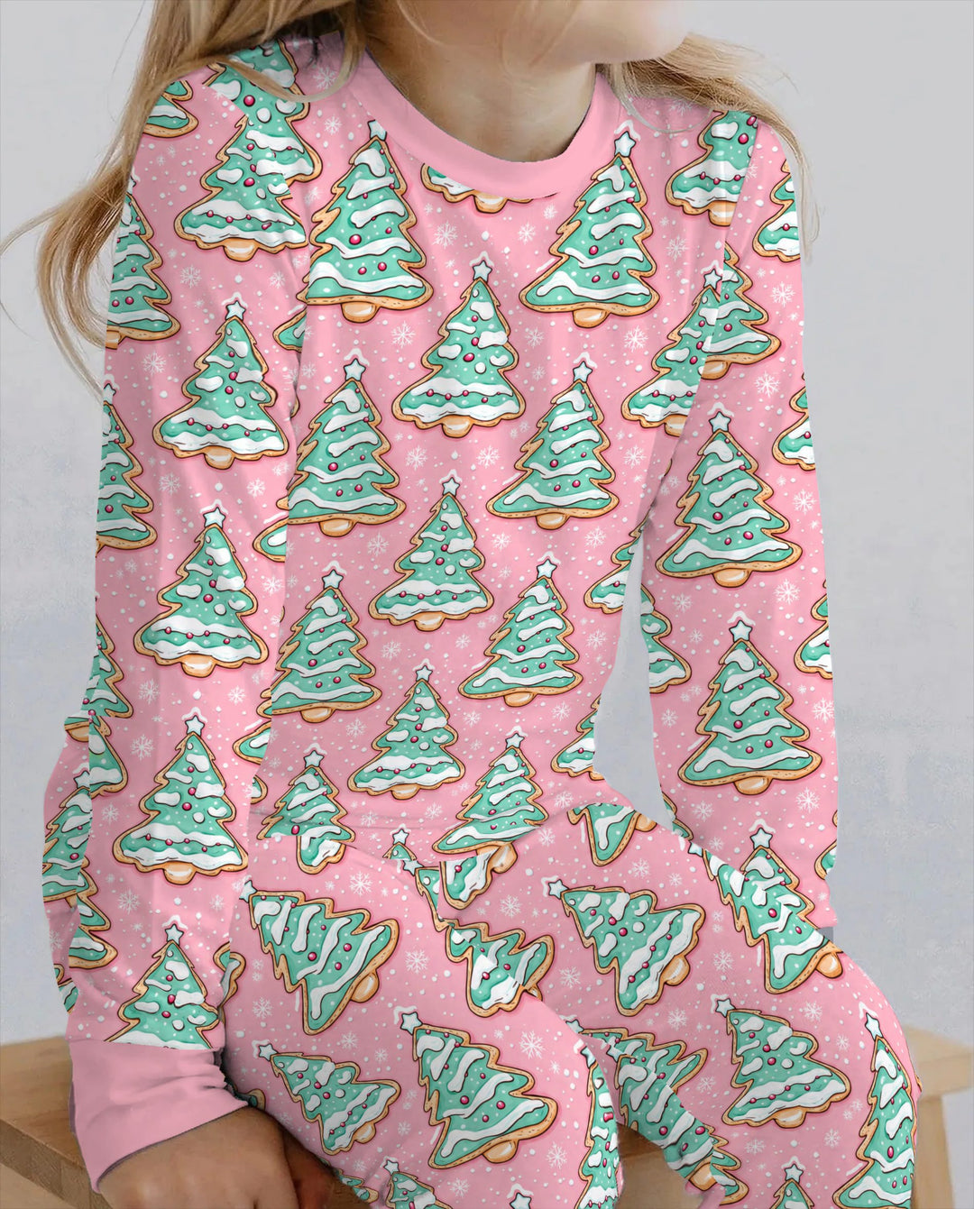 Pastel Gingerbread Christmas Tree Cookies Bamboo Two Piece Long Sleeve Pajama Set