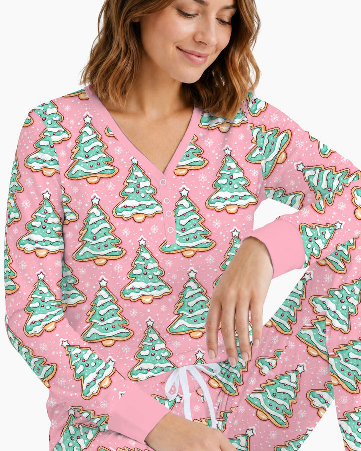 Pastel Gingerbread Christmas Tree Cookies Bamboo Women Pajama Set