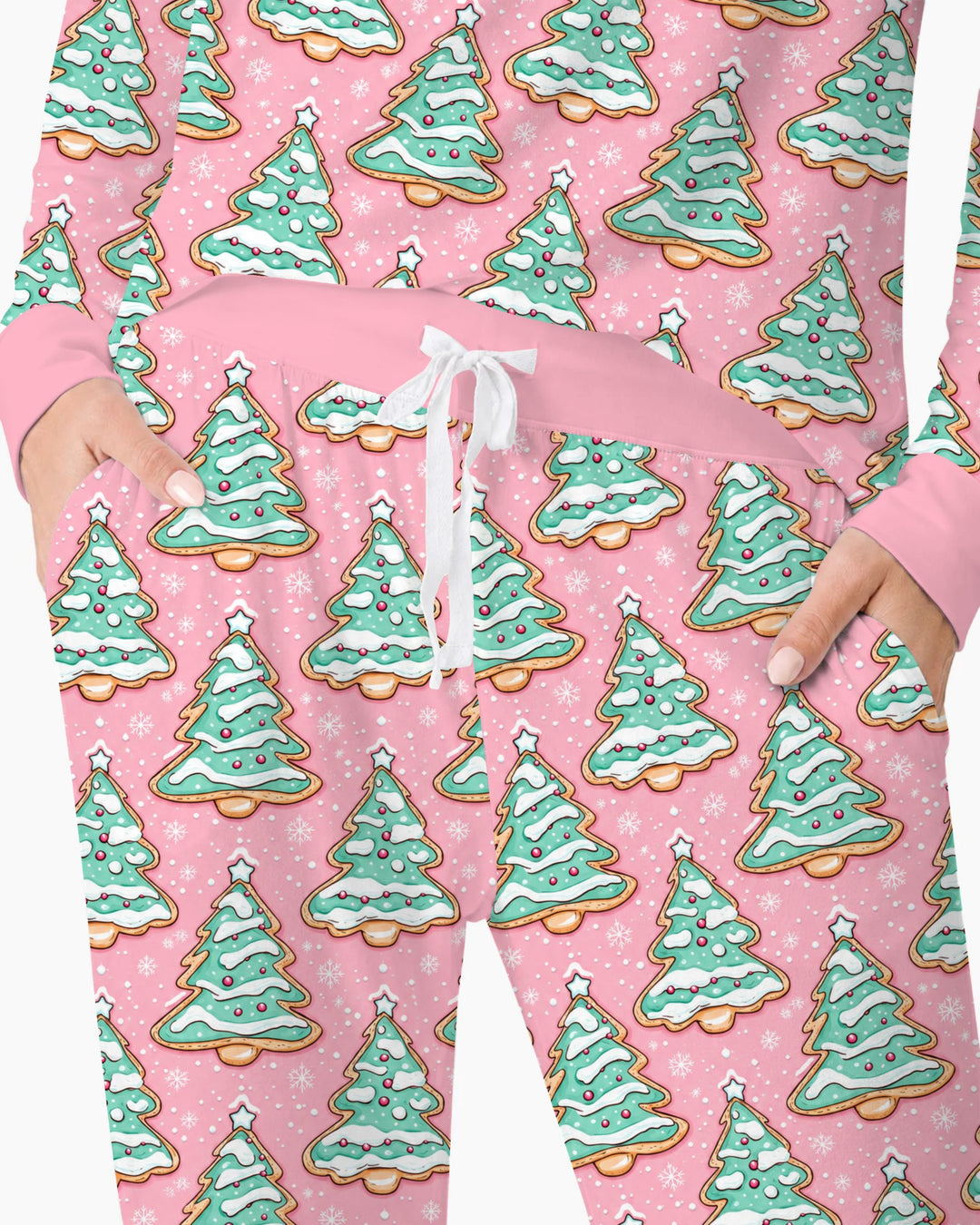 Pastel Gingerbread Christmas Tree Cookies Bamboo Women Pajama Set