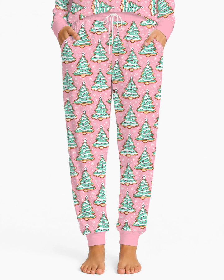 Pastel Gingerbread Christmas Tree Cookies Bamboo Women Pajama Set