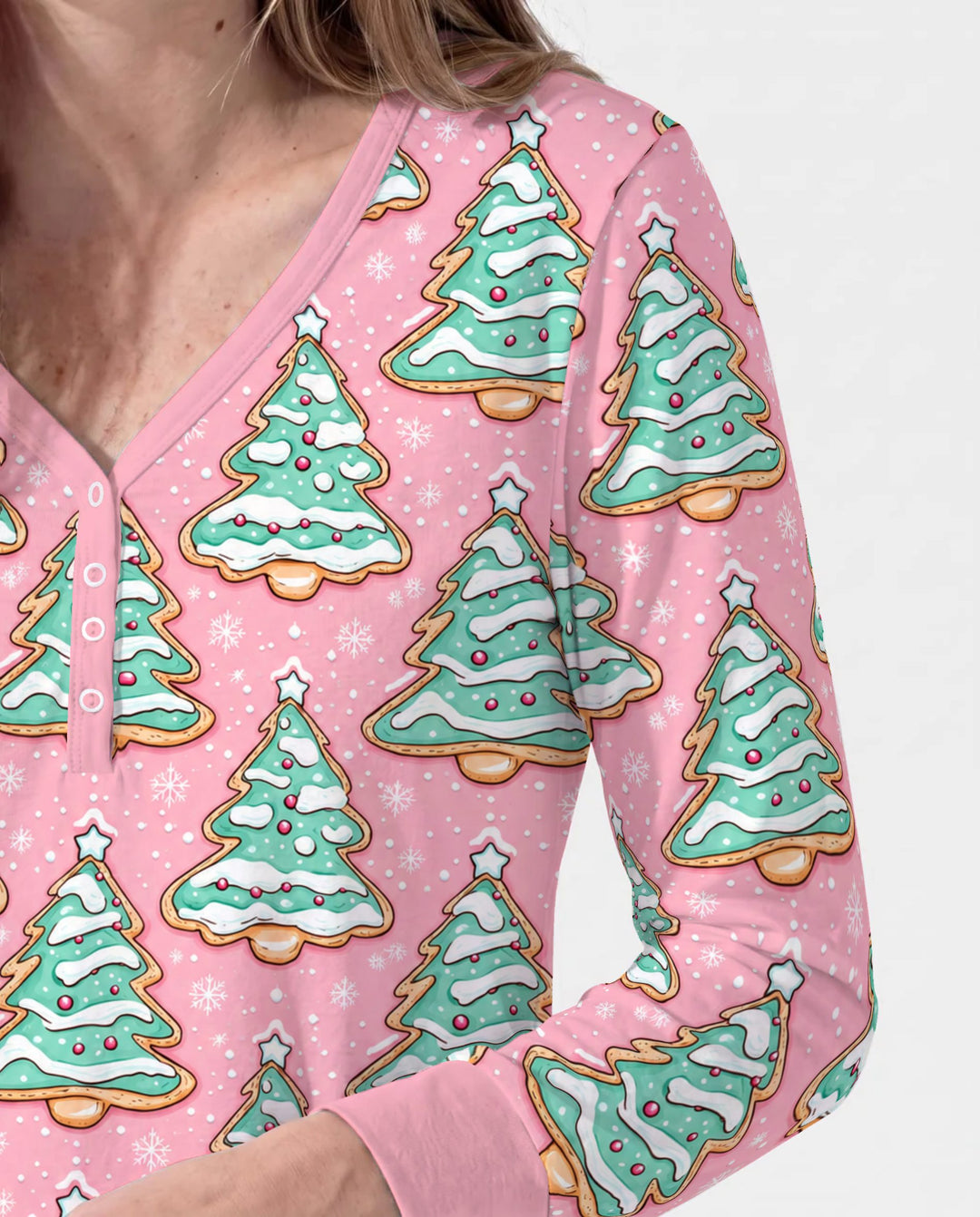 Pastel Gingerbread Christmas Tree Cookies Bamboo Women Pajama Set