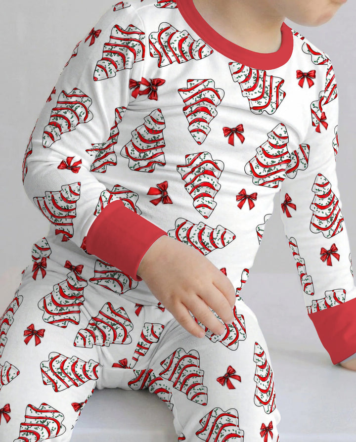 Christmas Tree Sugar Cookies with Red Bows Bamboo Two Piece Long Sleeve Pajama Set