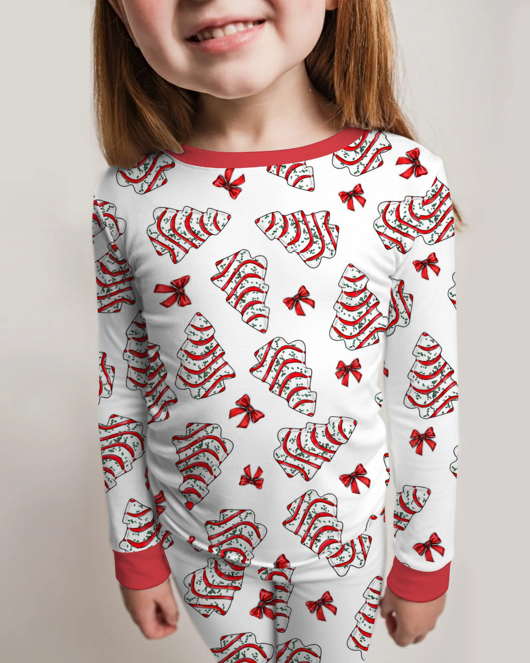 Christmas Tree Sugar Cookies with Red Bows Bamboo Two Piece Long Sleeve Pajama Set
