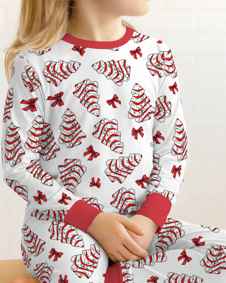 Christmas Tree Sugar Cookies with Red Bows Bamboo Two Piece Long Sleeve Pajama Set