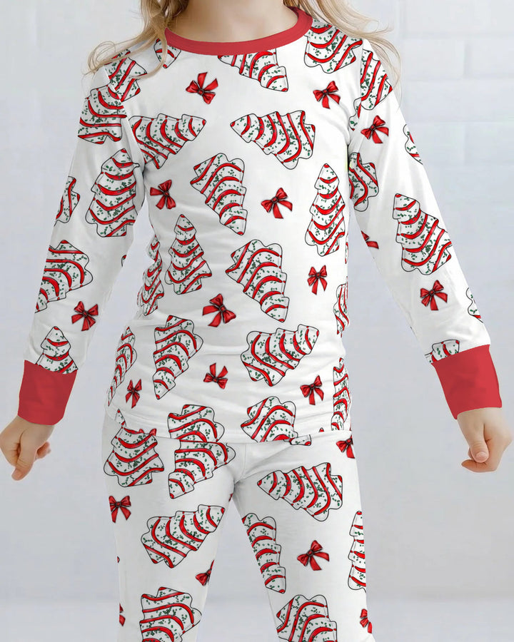 Christmas Tree Sugar Cookies with Red Bows Bamboo Two Piece Long Sleeve Pajama Set