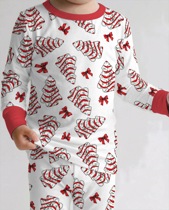 Christmas Tree Sugar Cookies with Red Bows Bamboo Two Piece Long Sleeve Pajama Set