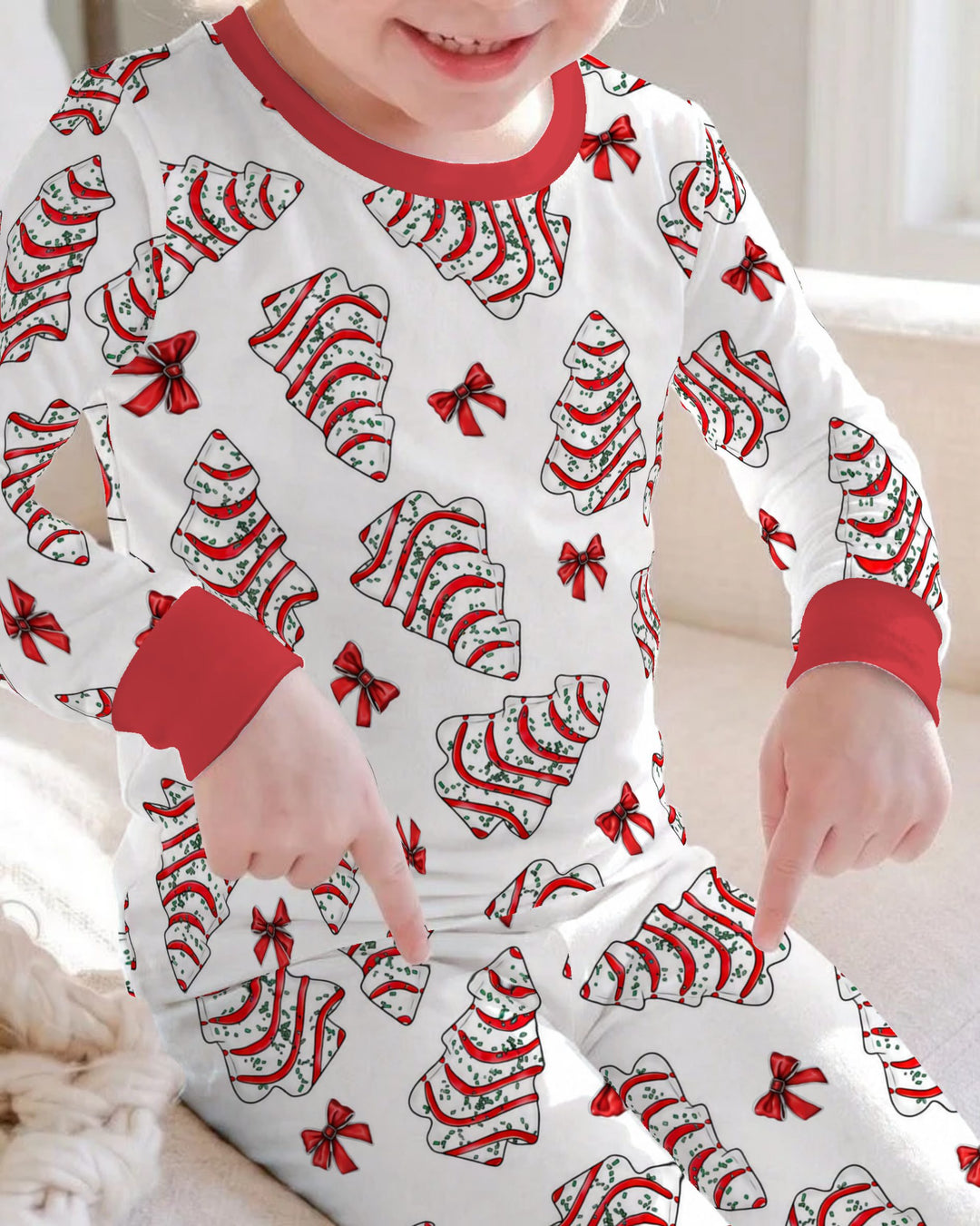 Christmas Tree Sugar Cookies with Red Bows Bamboo Two Piece Long Sleeve Pajama Set