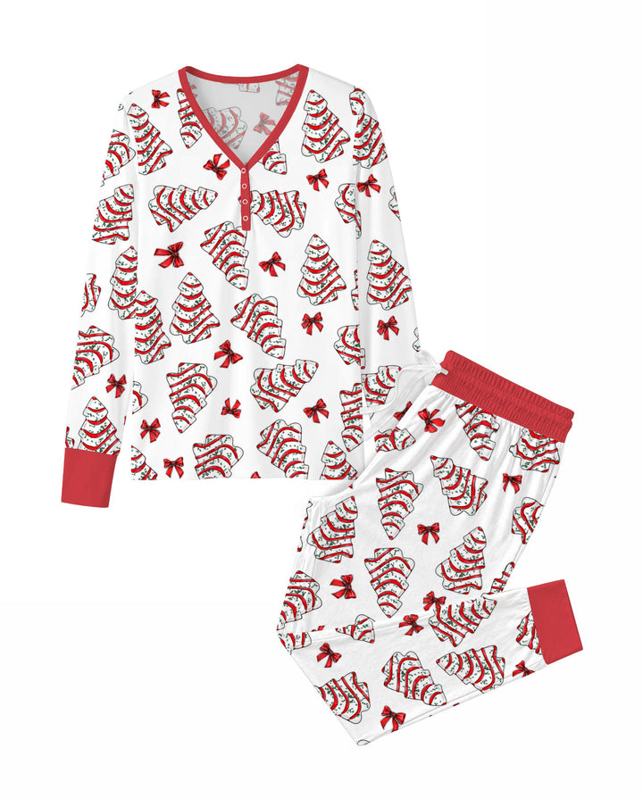 Christmas Tree Sugar Cookies with Red Bows Bamboo Women Pajama Set