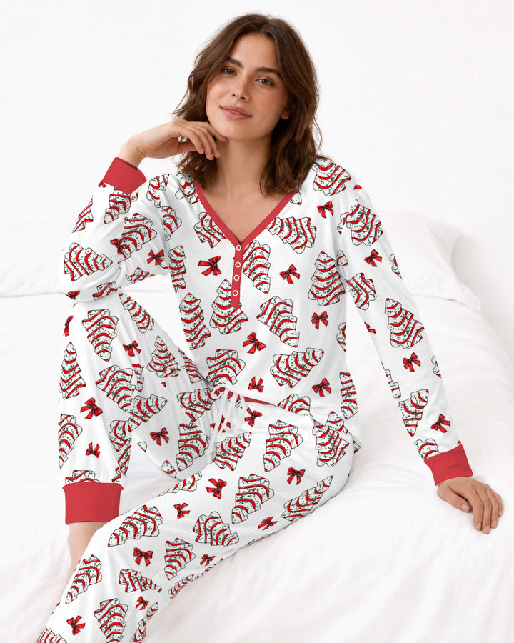 Christmas Tree Sugar Cookies with Red Bows Bamboo Women Pajama Set