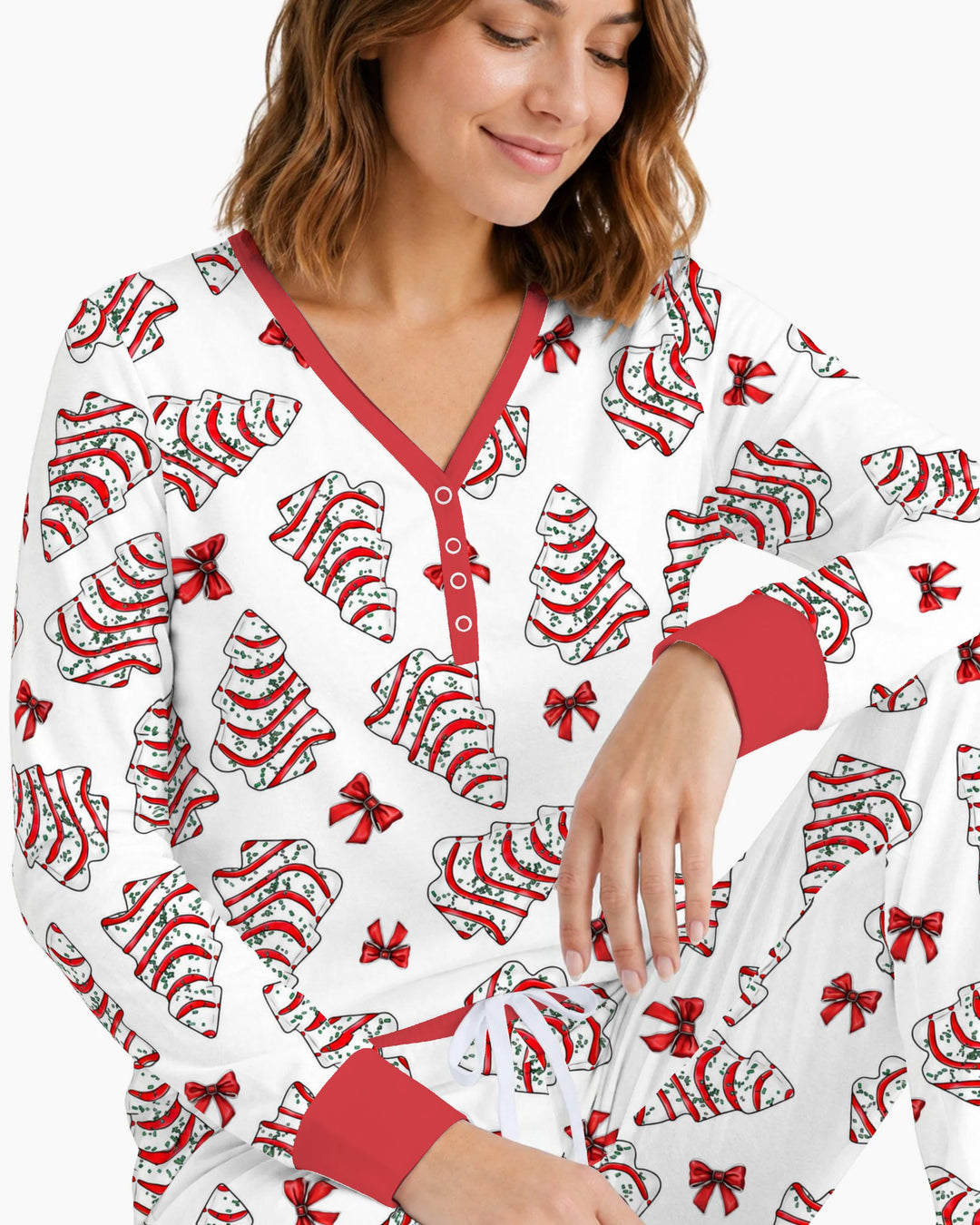Christmas Tree Sugar Cookies with Red Bows Bamboo Women Pajama Set