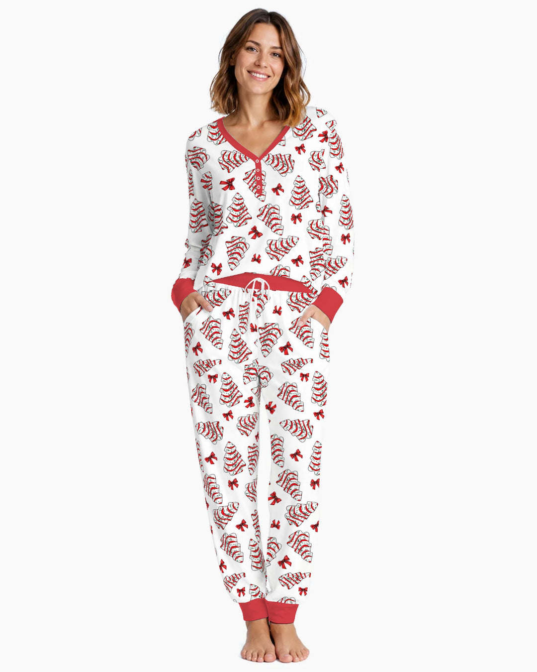 Christmas Tree Sugar Cookies with Red Bows Bamboo Women Pajama Set